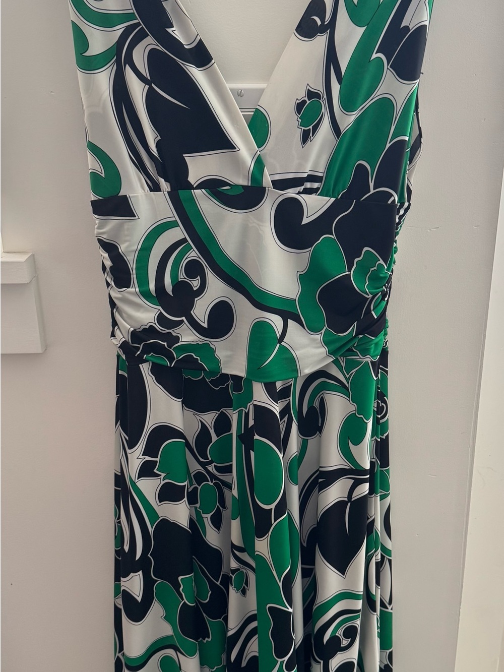 Arielle Sleeveless Green & Black Floral Ruched Waist Maxi Dress